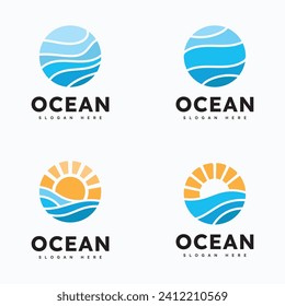  Ocean Wave Logo Template Vector, Ocean simple and modern logo design
