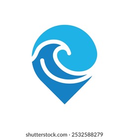 ocean wave map location logo design