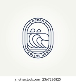 ocean wave minimalist badge line art logo template vector illustration design. simple modern surfer, resort hotels, holiday emblem logo concept