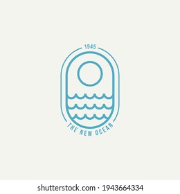 ocean wave minimalist line art badge logo template vector illustration design. simple modern resort, hotel, vacation emblem icon logo concept