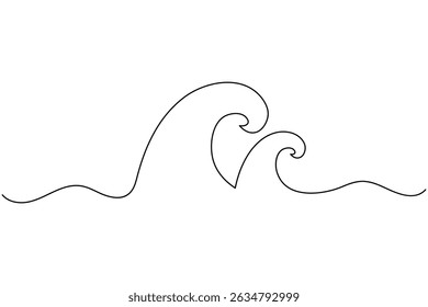 Dibujo minimalista de una línea del arte de la onda del océano y Vector aislado del contorno del estilo