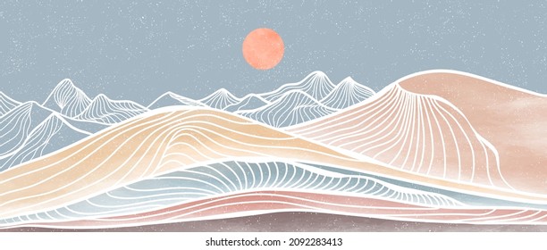 Ocean wave and mountain. Creative minimalist modern paint and line art print. Abstract contemporary aesthetic backgrounds landscapes. with sea, skyline, wave. vector illustrations
