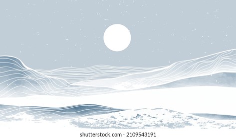 Ocean wave and mountain vector illustrations. Creative minimalist modern paint and line art print. Abstract contemporary aesthetic backgrounds landscapes