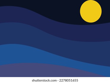 ocean wave open environment with fullmoon midnight modern art theme background for advertisment banner poster technology enviroment organic nature book cover decoration pattern vector eps.