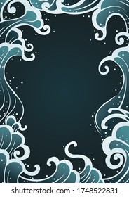 Ola oceánica en un vector de borde de estilo oriental para la decoración de diseño de obras de arte asiáticas.