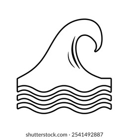 Icono del contorno de la onda del océano aislado en el fondo blanco.