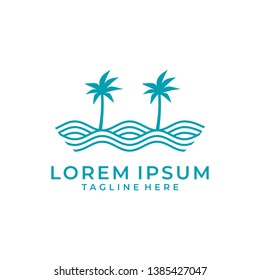 Ocean wave palm tree logo vector