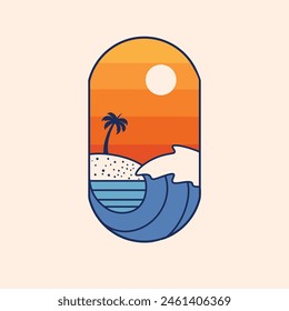 ocean wave with palm tree tropical island beach for summer vacation holiday badge logo design vector illustration
Keywords: