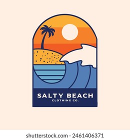 ocean wave with palm tree tropical island beach for summer vacation holiday badge logo design vector illustration
Keywords: