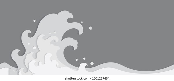 Ocean wave papercut style background. Seamless wallpaper. Vector. Thai. Japanese. Chinese.
