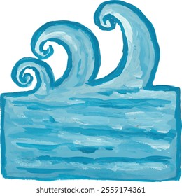 Ocean wave pattern hand drawn watercolour clipart with isolated white background