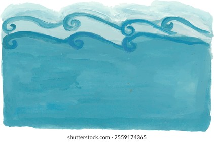 Ocean wave pattern hand drawn watercolour clipart with isolated white background