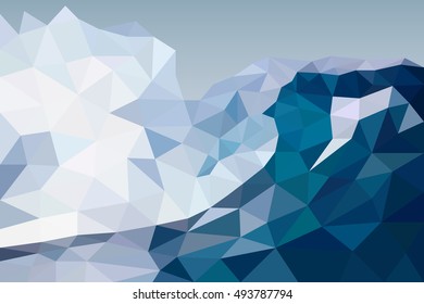 Ocean wave in polygonal style. Low poly design