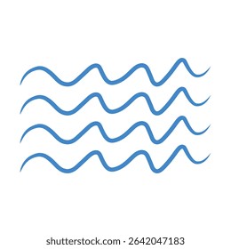 Ocean wave rolling design vector illustration pattern, simple stroke waving line.