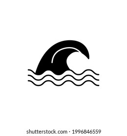 Ocean wave, sea wave icon in solid black flat shape glyph icon, isolated on white background 