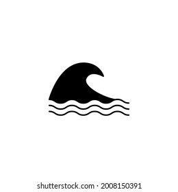 Ocean wave, sea wave icon in solid black flat shape glyph icon, isolated on white background 