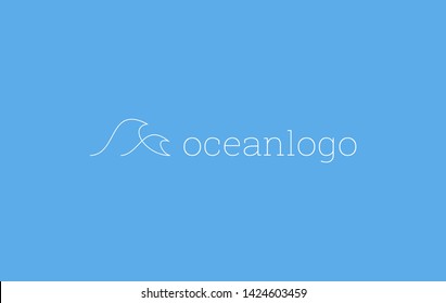 ocean wave sea wave logo with thin monoline line icon symbol simple minimal design