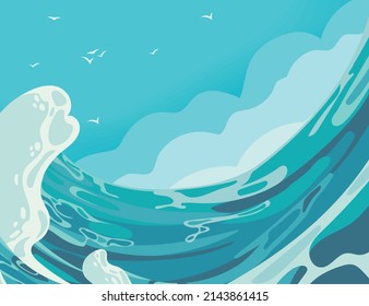 ocean wave and seagulls scene