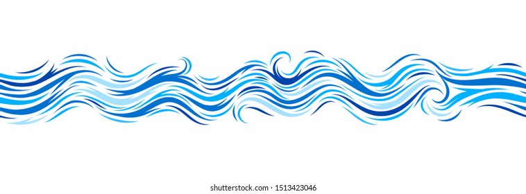 Ocean Wave Seamless Pattern Isolated on White. Marine Decorative Abstract Design. Water Background. Vector Illustrations.