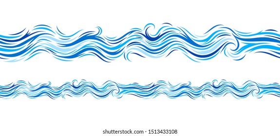 Ocean Wave Seamless Pattern Isolated on White. Marine Decorative Abstract Design. Water Background. Vector Illustrations.