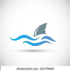 Ocean wave with shark icon vector 