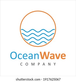 Ocean wave, simple line art icon logo vector. design template.