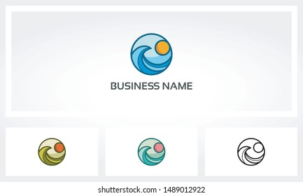 Ocean Wave With Sky And Sun Logo