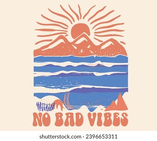 Ocean wave. Summer modern art  frame design. No bad days. Miami surfing club. Paradise t shirt graphics design, typography slogan on palm trees background.  Beach surf day t-shirt artwork. 