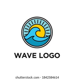 Ocean Wave And Sun Line Art Logo