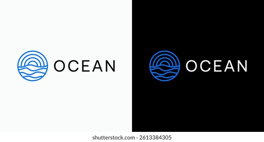 Ocean wave and sun line vector logo design with modern, simple, clean and abstract style. Icon for business, and personal branding.