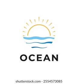 ocean wave sun logo design concept idea