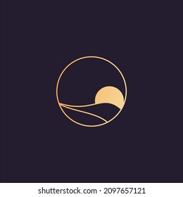 ocean wave sun logo with luxury style.