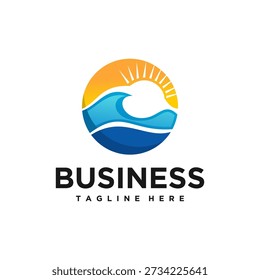 Ocean Wave Sun Logo Modern Abstract 