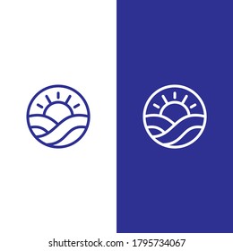 onda oceánica con el logotipo del sol vectores