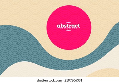 ocean wave with sun and oriental wave tropical summer tourism backgroud can be use for advertisement banner website brochure template package design vector eps.