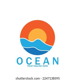 ocean wave sun vector logo icon vector illustration template design