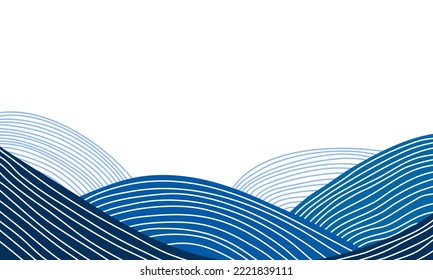 Ocean wave vector blue background Japanese design line curve