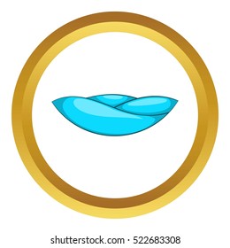 Ocean wave vector icon in golden circle, cartoon style isolated on white background