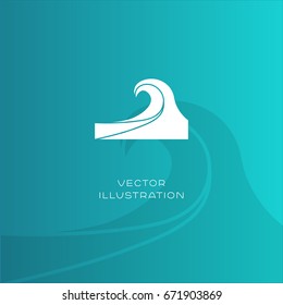 Ocean wave vector silhouette icon on gradient background. Summer flat illustration