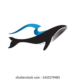 ocean wave and whale, logo icon