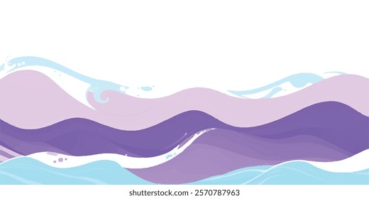 Ocean Waves in Abstract Purples  Whites: A fluid watercolor ocean wave texture with soft purple tones and gentle white waves, ideal for creative backgrounds and ocean-inspired designs."