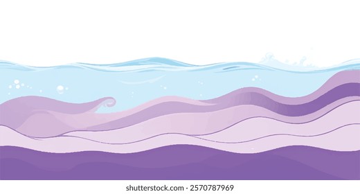 Ocean Waves in Abstract Purples  Whites: A fluid watercolor ocean wave texture with soft purple tones and gentle white waves, ideal for creative backgrounds and ocean-inspired designs."