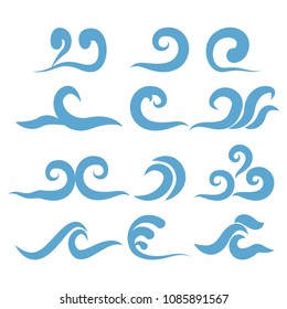 Ocean waves big set. Sea water flowing and swirl vector illustration design