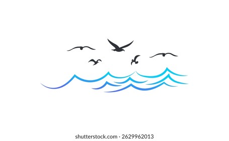 Ocean Waves Birds Sky Minimalist Nature Seagulls Flight Graphic