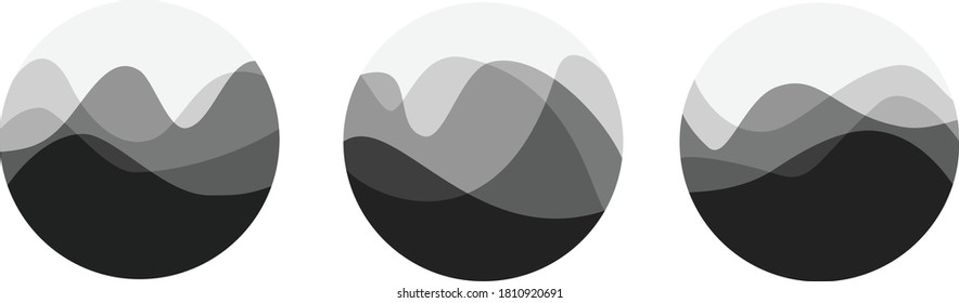 Ocean Waves in Black and white shades inside a circle shape