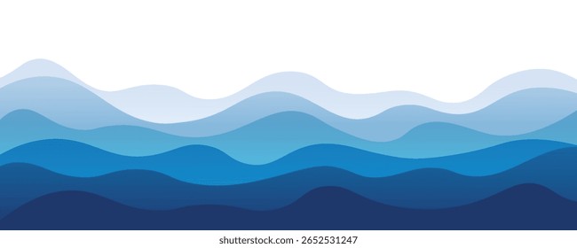 Ocean waves and blue layered vector background illustration sea beach vector illustration.