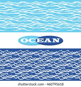 Ocean waves blue seamless borders vector illustration