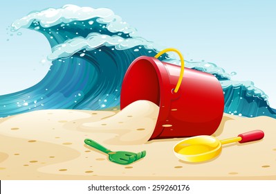 Ocean waves and bucket of sand