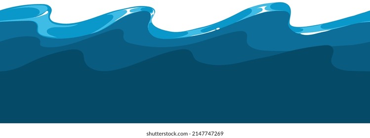 Olas oceánicas. Superficie de agua de dibujos animados. Patrón transparente