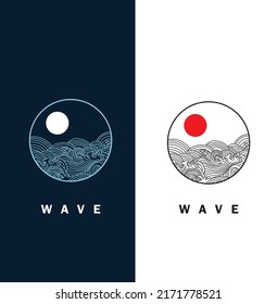 Ocean waves in a circle. Minimalistic and simple vector design	
